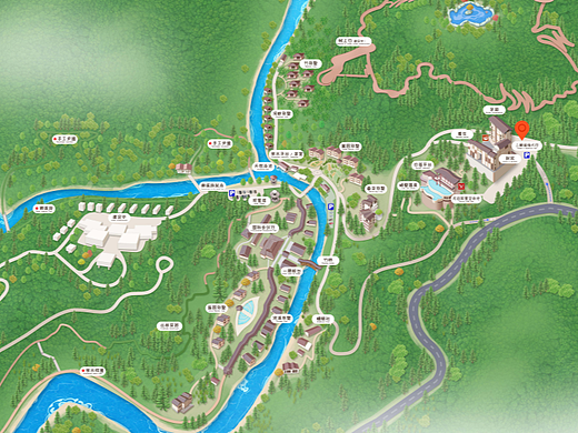 卡通手绘地图，景区手绘智慧导览图