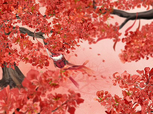 凤凰花繁花似锦《花海一片》中式浪漫场景唯美意境场景