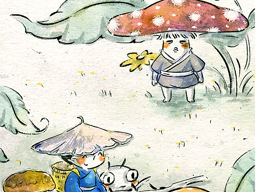插画故事|红伞伞，白杆杆的传说之蘑菇精