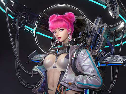 【3D建模赛博朋克】酷酷的机械少女，让人没法不爱啊！