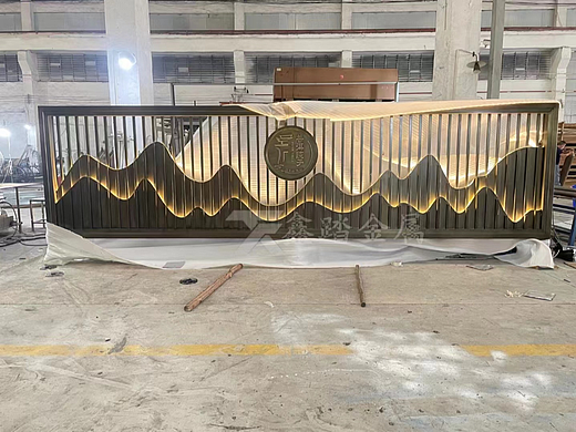 古铜做旧山水景墙不锈钢格栅 中式庭院不锈钢山峦格栅