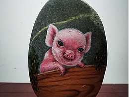 小豬，十二生肖之一豬，丙稀石頭畫，生肖畫。