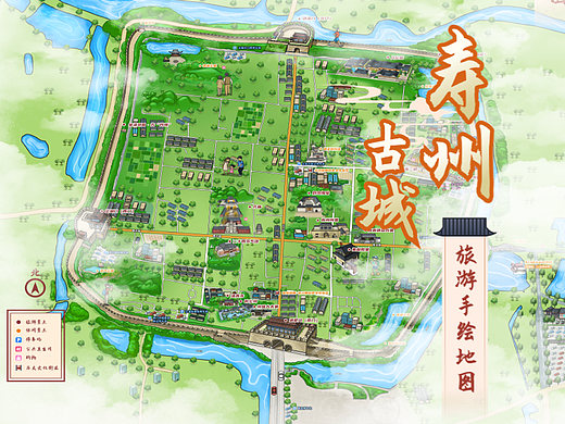 寿县-寿州古城手绘地图