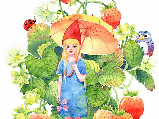 8幅人物水彩插画——红帽子人物系列