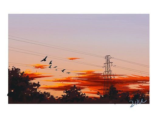 秋日创作one——《在路边的落日》（个人主页-ZNjI2MzAxNDg=） - 艺术插画 - 站酷设计师二蛋呀原创素材 - 站酷ZCOOL