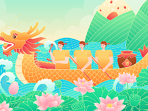 端午节国潮风景矢量插画