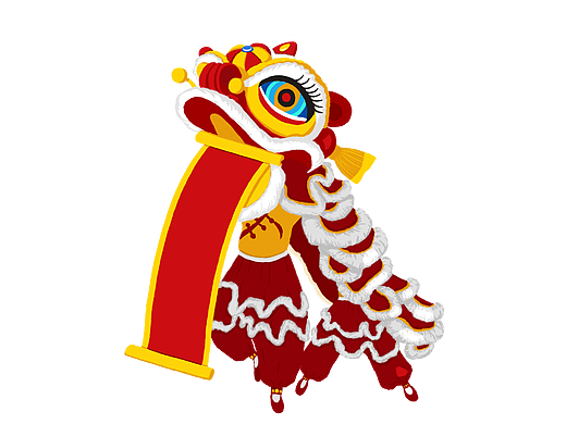 舞狮贺岁皇榜恭喜春节国庆喜庆红色大气插画贺喜手绘设