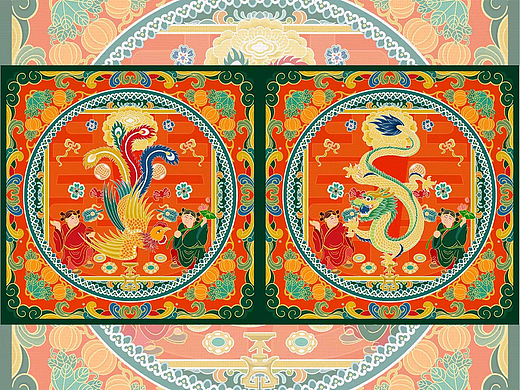 传统中式婚礼定制这样的龙凤呈祥插画怎么样呢？