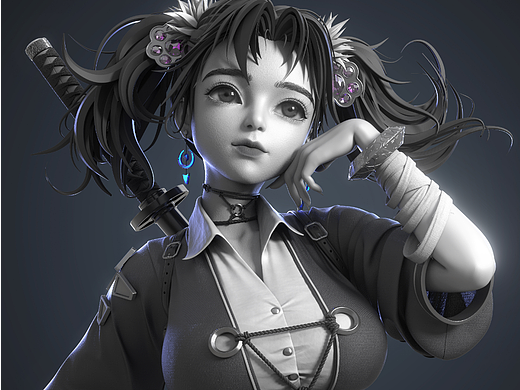 【3d模型wip】这样的大眼萌妹，是干饭人没错了