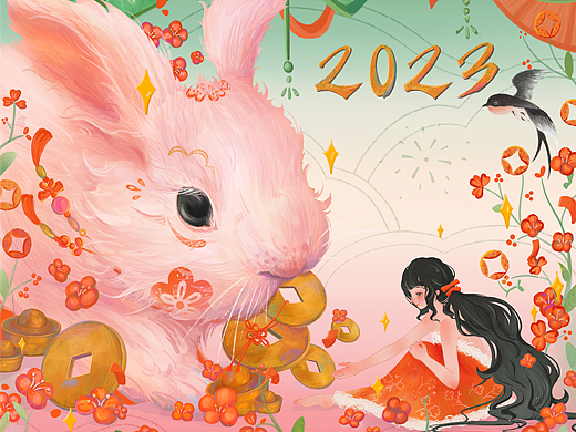 兔年賀圖（個(gè)人主頁-ZNjM3NjgxMzI=） - 商業(yè)插畫 - 站酷設(shè)計(jì)師桃兮Pchy原創(chuàng)素材 - 站酷ZCOOL