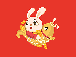 矢量兔年年年有余對(duì)聯(lián)福字和紅包