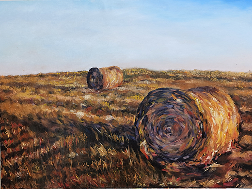 油画《草垛》