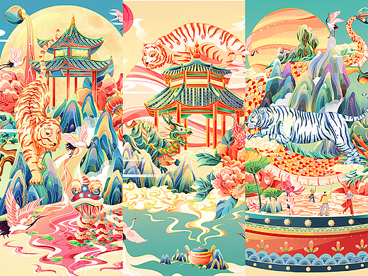 国潮插画 2022虎年新春主题插画