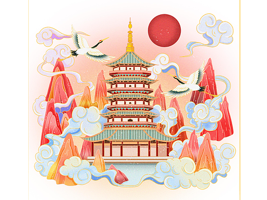 国潮建筑插画日常练习