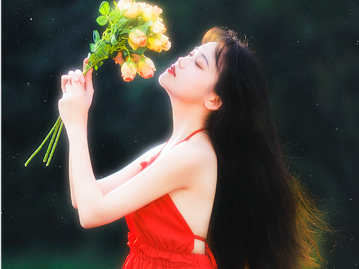 逆光发丝日常红色少女写真