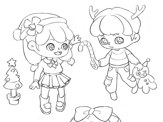 圣诞q版人物线稿（个人主页-ZNjMxMDU5MzI=） - 儿童插画 - 站酷设计师绵羊好闲原创素材 - 站酷ZCOOL