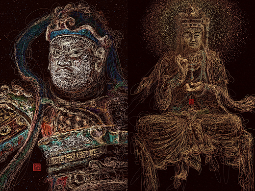 飞线涂鸦插画｜佛像