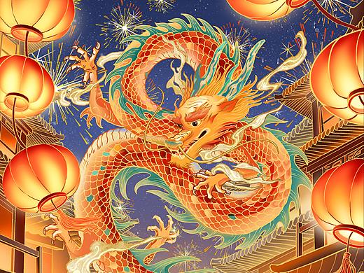 龙年春节国潮插画