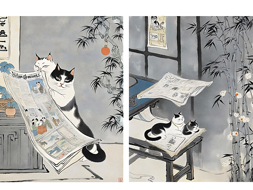 猫咪的早晨-猫儿看报