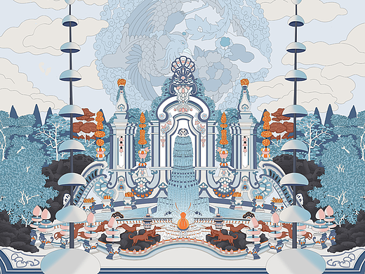 盛世圆明｜圆明园丝巾插画设计