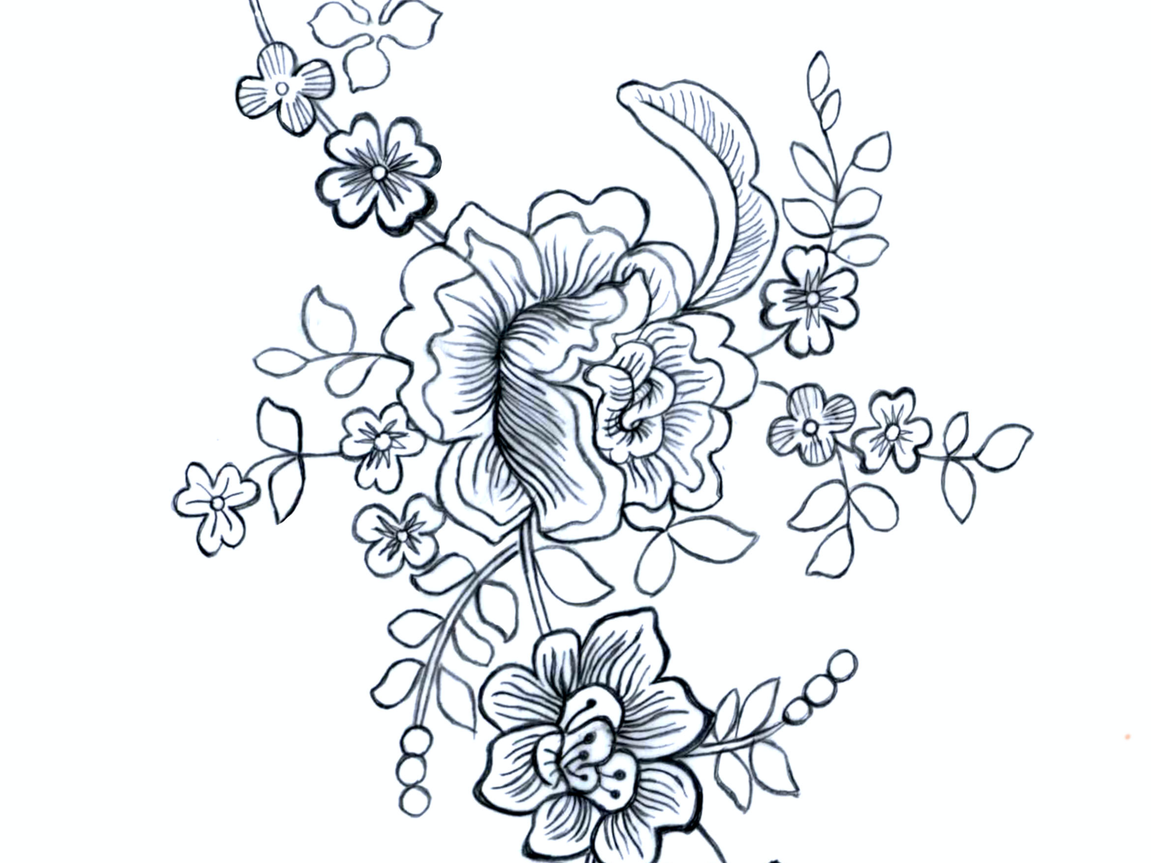 花朵线型白描图服装高定蕾丝礼服图案设计