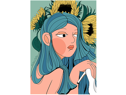 蓝发女孩与花系列