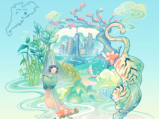国潮城市插画 广东广州