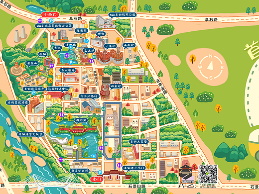 北京首钢园手绘地图卡通导览手机h5导览程序设计定制