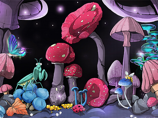 一些场景插画蘑菇——蘑菇森林——许愿