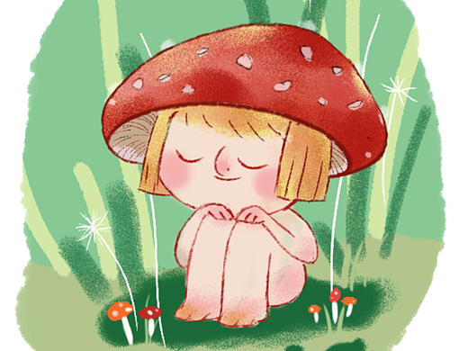 蘑菇女孩儿童插画