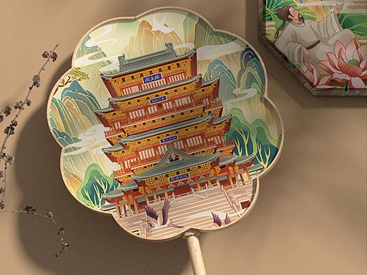 滕王阁古建筑场景插画