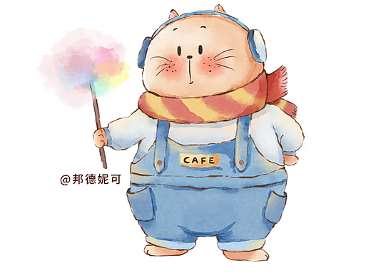 水彩动物系列--棉花糖猫咪