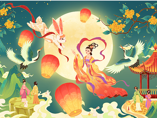 中秋礼盒包装插画 | 中秋节贺图