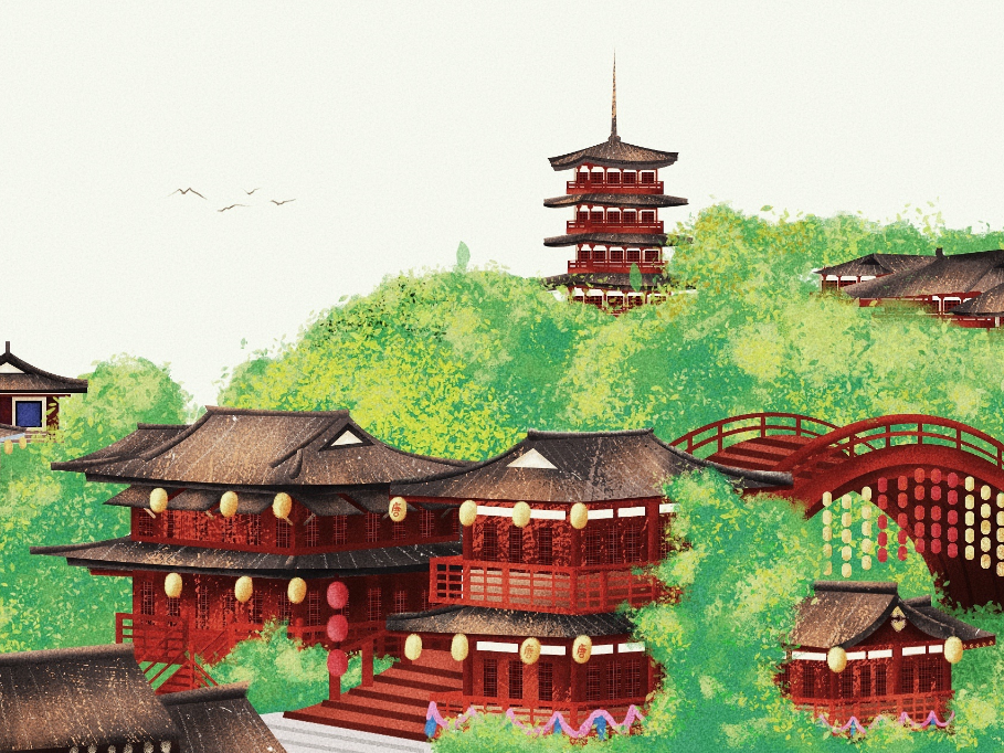 襄阳古城绘画图片