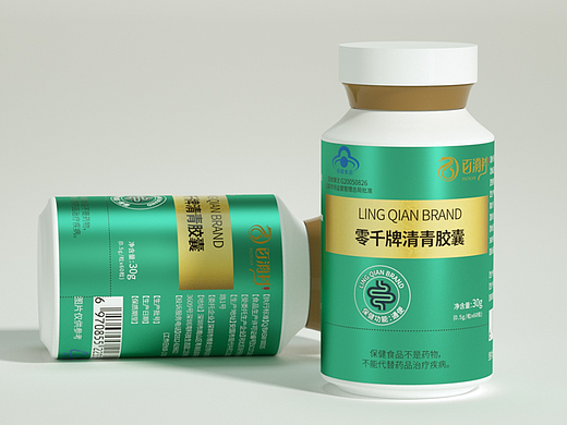 平面-保健品百消丹修正清青胶囊瓶贴清新简约风格