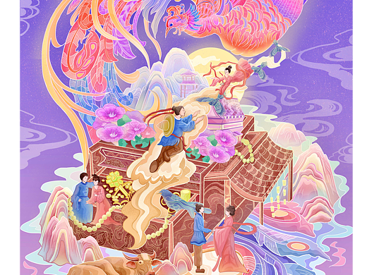 国潮妆奁美妆插画