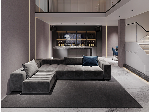 新作｜现代美式挑空影音室 美式客餐厅