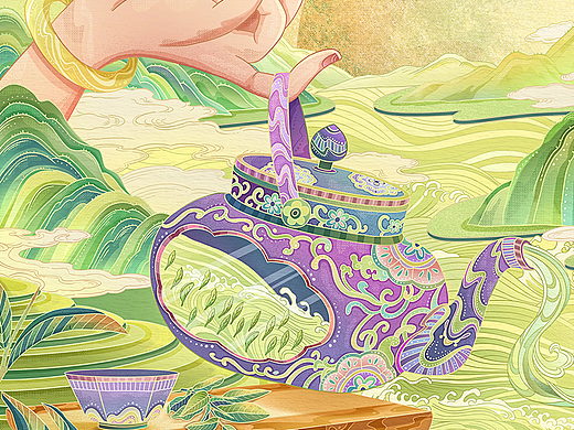 国潮茶叶文创包装插画/大沙茶