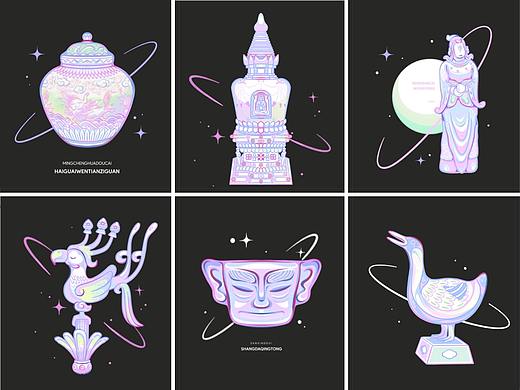 星空与古文物-国潮国风插画