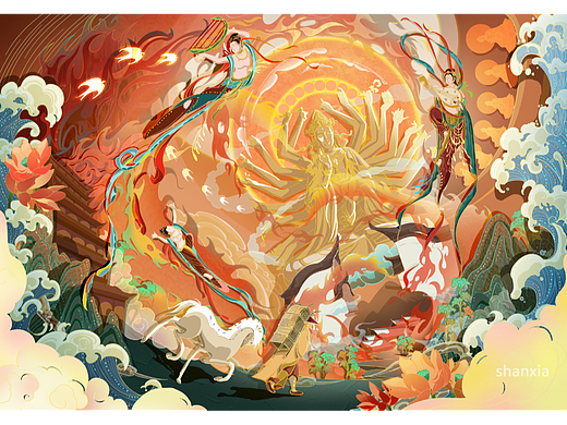 原创国风插画敦煌主题元素——玄奘西行