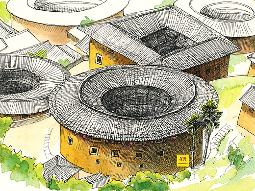 线描福建土楼