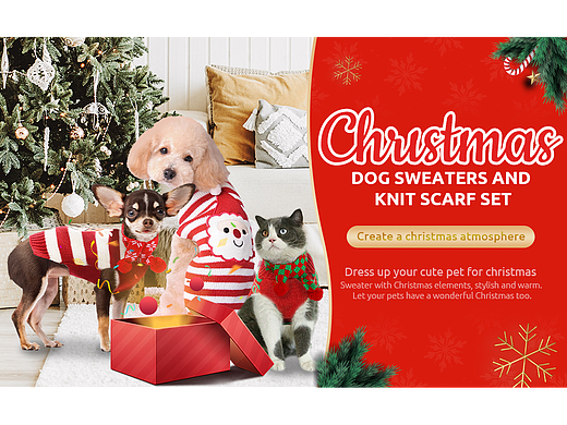 亚马逊 宠物 圣诞节 围巾毛衣套装