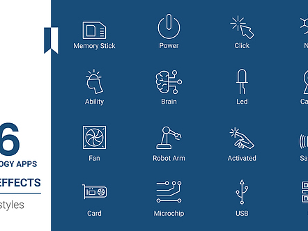 AE模板|简洁动态技术应用程序线图标包展示片头动画
