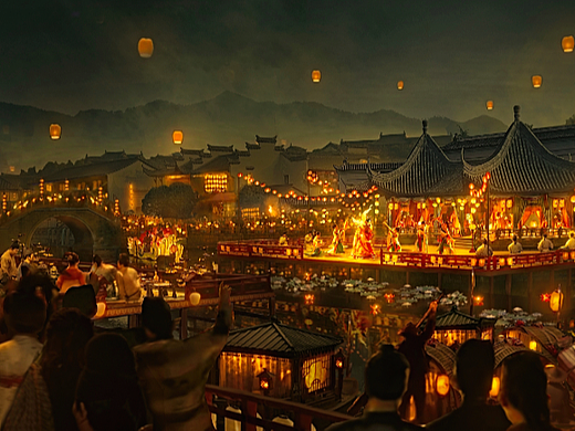 古代华灯夜景气氛图