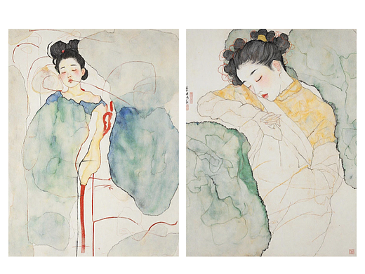 睡梦女孩 新中式水彩插画 湿墨韵染中国传统之美