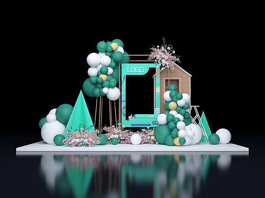 美陈DP打卡点婚礼商业新年快乐地产合影区花艺展台小品