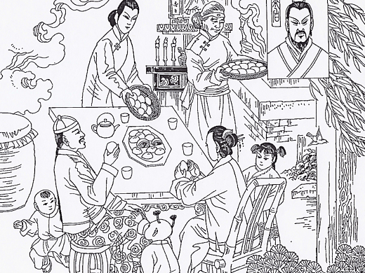 传统连环画，古代人物插画，故事场景线稿，中国风绘本