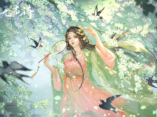 执扇拂手看花