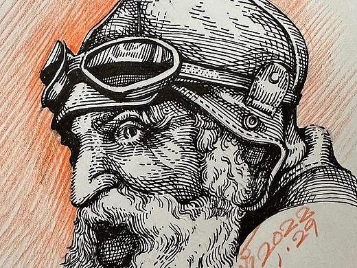 老飞行员钢笔素描原创