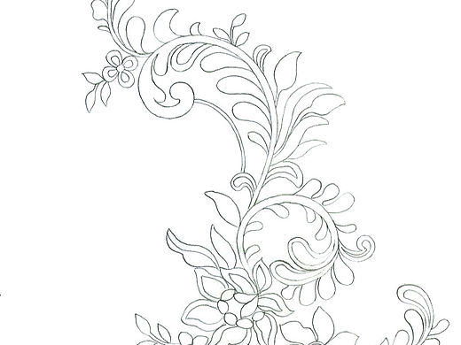 花朵线型白描图服装高定蕾丝礼服图案设计